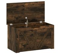HOMCOM 100L Home Storage Box, with Safety Hinge - Rustic Brown Wood-Effect