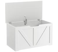 HOMCOM 100L Home Storage Box, with Safety Hinge - White Wood-Effect
