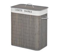 HOMCOM 100L Laundry Basket with Lid String Handles, 2 Section Collapsible Hamper Removable Lining Foldable Water-Resistant Dirty Clothes Storage, Grey