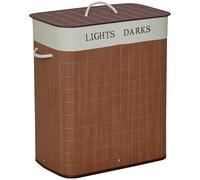 HOMCOM 100L Laundry Basket with Lid, String Handles, 2 Section Hamper Brown