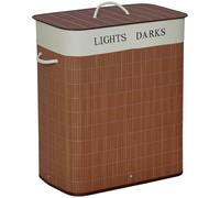 HOMCOM 100L Laundry Basket with Lid String Handles, 2 Section Collapsible Hamper Removable Lining Foldable Water-Resistant Dirty Clothes Storage, Brown