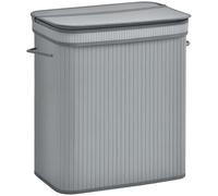 HOMCOM 100L Natural Wood Laundry Basket A Compartment w/Flip Lid Grey