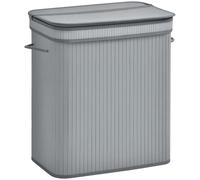 HOMCOM 100L Natural Wood Laundry Basket A Compartment w/Flip Lid Grey | Removable Lining, Handles, Board Base, Foldable, Durable, Water-Resistant, Dirty Clothes Storage, Home Organisation