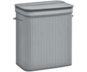 HOMCOM 100L Natural Wood Laundry Basket A Compartment w/Flip Lid Removable Lining Handles Board Base Foldable Durable Water-Resistant Dirty Clothes Storage Home Organisation Grey