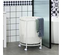 HOMCOM 100L Rolling Laundry Basket on Wheels, 50cm Round Laundry Hamper with Removable Bag and Steel Frame for Bedroom, Bathroom, Laundry Room, Cream White