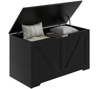 HOMCOM 100L Storage Chest, Storage Trunk with 2 Safety Hinges and U-shaped Cut-out Pull, Organiser Box for Living Room, Entryway, 80 x 40 x 45 cm, Black Wood-Effect