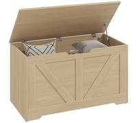 HOMCOM 100L Storage Chest, Storage Trunk with 2 Safety Hinges and U-shaped Cut-out Pull, Organiser Box for Living Room, Entryway, 80 x 40 x 45 cm, Natural Wood Finish