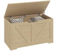 HOMCOM Storage Trunk with 2 Safety Hinges, 80cm, Natural Wood Finish, Yellow