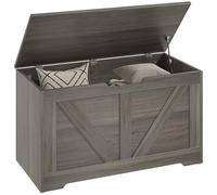 HOMCOM 100L Storage Chest, Storage Trunk with 2 Safety Hinges and U-shaped Cut-out Pull, Organiser Box for Living Room, Entryway, 80 x 40 x 45 cm, Charcoal Grey