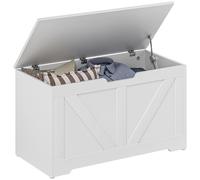 HOMCOM 100L Storage Chest, Storage Trunk with 2 Safety Hinges and U-shaped Cut-out Pull, Organiser Box for Living Room, Entryway, 80 x 40 x 45 cm, White Wood-Effect