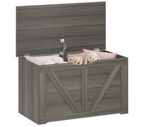 HOMCOM 100L Storage Chest w/Safety Hinge 80 x 40 x 45 cm Grey Wood-Effect