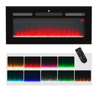 HOMCOM 102cm/40" Electric Fireplace, 2000W Recessed and Wall Mounted Electric Fire with Remote Control, 9 Flame Colour and Crystal, Black