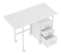 HOMCOM 105 x 51 cm Foldable Office Deskwith 3 Drawers, Extendable Top, Wheels, White