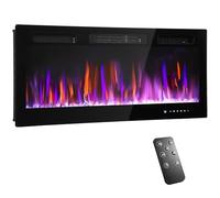 HOMCOM 107cm/42" Electric Fireplace, Ultra-Slim Wall Mounted and Recessed Electric Fire Heater with Adjustable Flame and Thermostat, Eco Mode, Auto Switch, Weekly and 24H Timer, Remote, 900W/1800W