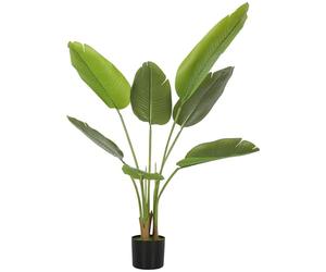 HOMCOM 109 cm Artificial Indoor Banana Tree with Plastic Pot and Flocked Potting Soil, Green Fake Plant Decoration for Home, Office, Living Room, Bedroom