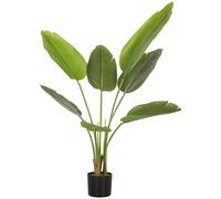 HOMCOM 109cm Artificial Bird of Paradise Plant, Faux Banana Leaf Tree with PEVA Leaves and Flocking, Decorative Palm Tree in Pot for Home Office Decor, Green