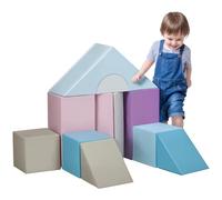 HOMCOM 11-Piece Soft Play Equipment for Toddlers, Kids Soft Play Set, Foam Blocks for Climbing, Crawling, Ages 1-3 Years, Blue