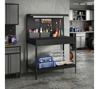 HOMCOM Workbench with Pegboard, Heavy-Duty Work Bench with 2 Drawers and Adjustable Shelf, Workstation for Garage Workshop Warehouse, 272 kg Load Capacity, 110 x 60 x 150 cm, Black