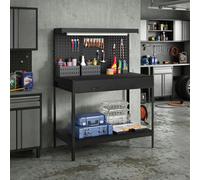 HOMCOM 110 cm Workbench with Pegboard and LED Light, 272 kg Load Capacity - Black - Workbench - 110 x 60 x 150 cm