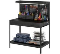 Homcom 110 Cm Workbench With Pegboard And Led Light, 272 Kg Load Capacity In Black Black