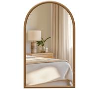 HOMCOM 110 x 65cm Wooden Arched Mirror - Natural Finish Aosom UK