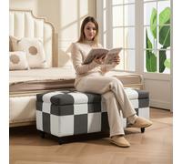 HOMCOM 114 x 47 x 47cm Velvet Storage Ottoman, Button-tufted Footstool Box