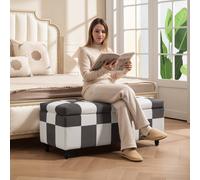 HOMCOM 114 x 47 x 47cm Velvet Storage Ottoman, Button-tufted Footstool Box, Grey