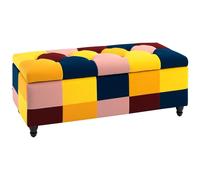 HOMCOM 114 x 47 x 47cm Velvet Storage Ottoman, Button-tufted Footstool Box, Toy Chest with Lid for Living Room, Bedroom, Multicoloured