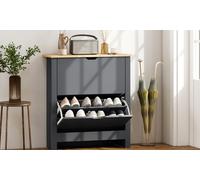 HomCom 12-Pair Shoe Storage Cabinet with Four Shelves Two Drawers and Tabletop