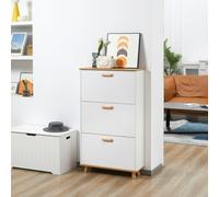 HOMCOM 12 Pair Slim Shoe Cabinet w/ 3 Flip Drawers for Entryway, Cream - White