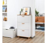 HOMCOM 12 Pair Slim Shoe Cabinet w/ 3 Flip Drawers for Entryway, Cream - White