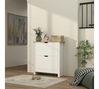 HOMCOM 12-Shoe Storage Cabinet 4 Shelves 2 Drawers Tabletop 4 Legs Modern Brown - High gloss white, oak tone top - High gloss white - Particle board