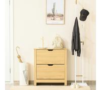 HOMCOM 12-Shoe Storage Cabinet 4 Shelves 2 Drawers Tabletop 4 Legs Modern Brown - Natural wood