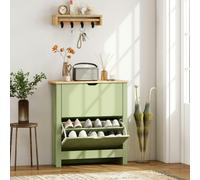 HOMCOM 12-Shoe Storage Cabinet 4 Shelves 2 Drawers Tabletop Green - Green