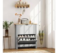 HOMCOM 12-Shoe Storage Cabinet 4 Shelves 2 Drawers Tabletop Light Grey