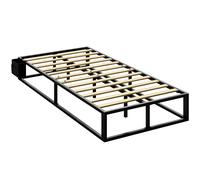 HOMCOM 12 Slats Metal Platform Bed Frame, 3ft Single Bed Frame with Storage Bag and Anti-Slip Pads, Black