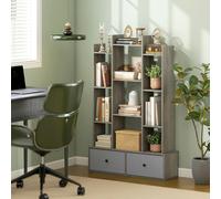 HOMCOM 12-Tier Bookshelf, Bookcase w/ 2 Folding Drawer, Graphite Wood Effect - 80W x 24D x 124H cm - Graphite Wood Effect - 1