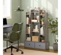 Homcom 12-Tier Bookshelf, Bookcase W/ 2 Folding Drawer, Graphite Wood Effect In Grey Grey