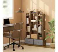 HOMCOM 12-Tier Bookshelf, Bookcase w/ 2 Folding Drawer, Rustic Brown - 80W x 24D x 124H cm - Rustic Brown - 1