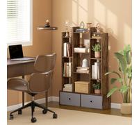Homcom 12-Tier Bookshelf, Bookcase W/ 2 Folding Drawer, Rustic Brown