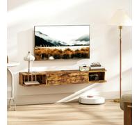 HOMCOM 120 cm Floating TV Unit with Flip Drawer and Shelves - Floating TV Unit - Rustic Brown - 120W x 24D x 16H cm
