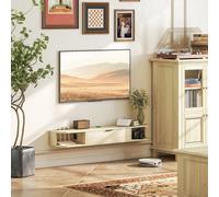 HOMCOM 120 cm Floating TV Unit with Flip Drawer and Shelves, Natural