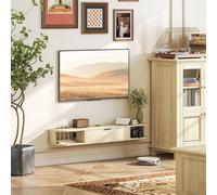 Homcom 120 Cm Floating Tv Unit With Flip Drawer And Shelves, Natural Natural One Size