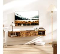 Homcom 120 Cm Floating Tv Unit With Flip Drawer And Shelves, Rustic Brown Brown