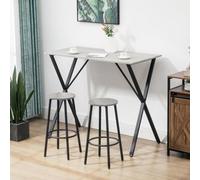 Homcom Modern Bar Table With Wood Effect Top Steel Legs For Living Room In White White
