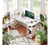 HOMCOM 120 x 60 cm Home Office Desk Reversible Study Table for Bedroom White - White