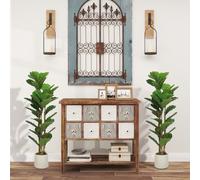 HOMCOM 120cm 2 PCs Artificial Fiddle Leaf Fig Trese with Solid Wood Trunks