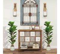 HOMCOM 120cm 2 PCs Artificial Fiddle Leaf Fig Trese with Solid Wood Trunks