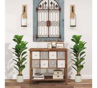 HOMCOM 120cm 2 PCs Artificial Fiddle Leaf Fig Trese with Solid Wood Trunks