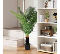 HOMCOM 120cm Artificial Areca Palm Tree with PE Leaves and Flocked Soil - Green - Φ20 x 150H cm - 1